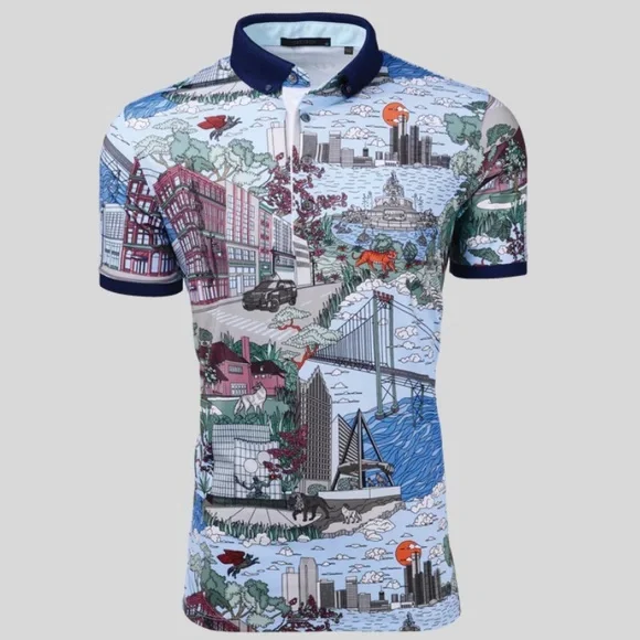 GREYSON BLUE DETROIT “WHERE THE WOLVES ARE” SHORT SLEEVE ATHLETIC FIT GOLF  POLO